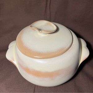 Frankoma Cream and Tan Ceramic Bean Pot